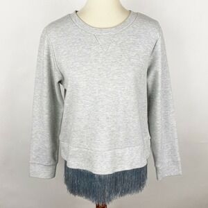 J Crew Heather Gray Fringe Hem Sweatshirt Womens Size‎ M